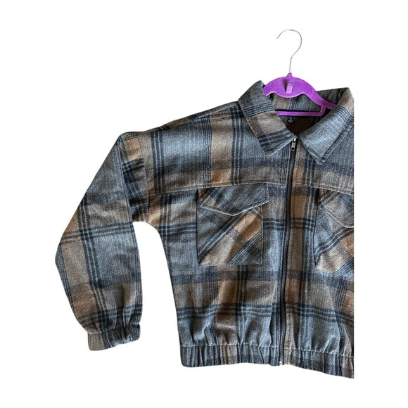 Plaid Zip-Up Cropped Bomber Jacket Size Small | Fall Shacket Aesthetic - Picture 8 of 16